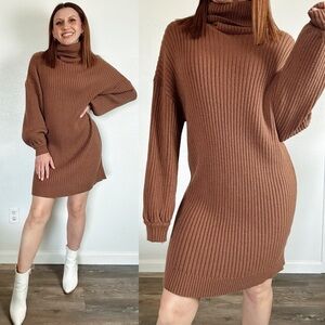 Mabel Ellen Brown Ribbed Turtleneck Sweater Dress size XL